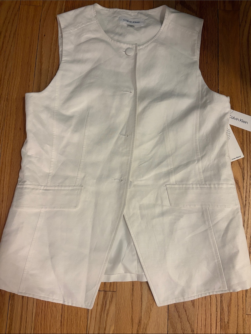 Calvin Klein White Sleeveless Long Vest